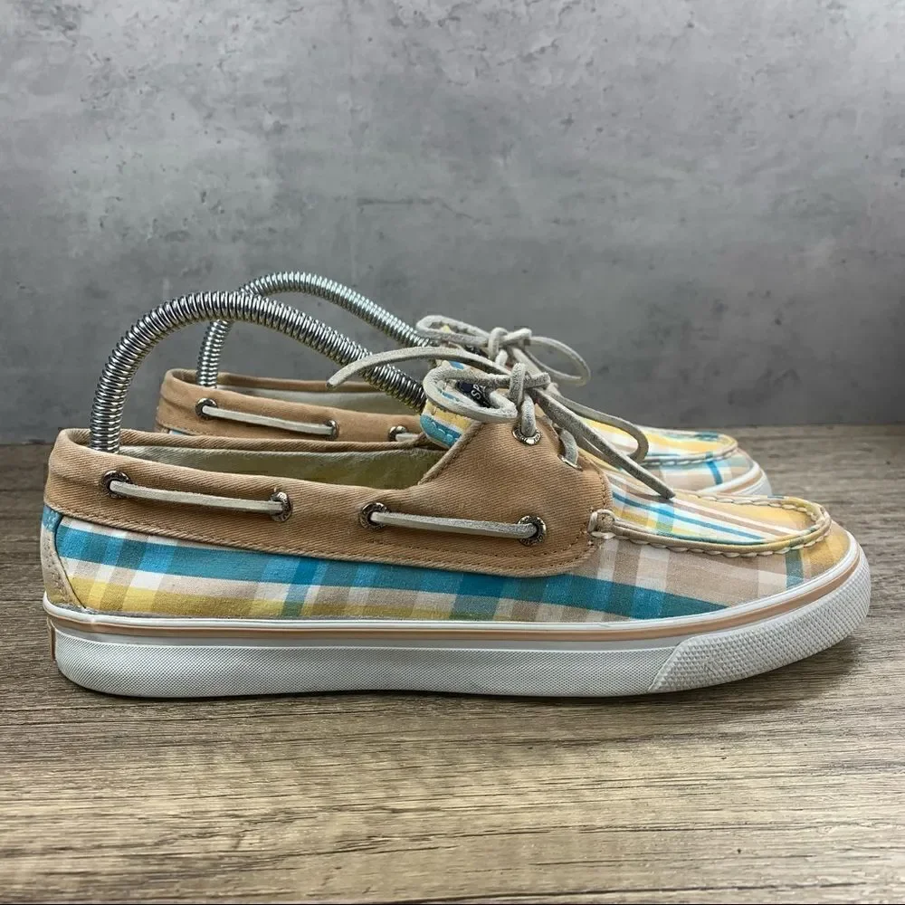 Sperry Top-Sider~Women's~ Boat Shoes Multicolor‎ Plaid~Lace Up~Sneakers~Size 8.5